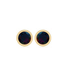 Simple Solitaire Stud Earrings with Round Black Opal in Bezel Setting Black Opal - ( AAA ) - Quality - Rosec Jewels