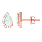 1.5 CT Ethiopian Opal Teardrop Stud Earrings with Diamond Ethiopian Opal - ( AAA ) - Quality - Rosec Jewels