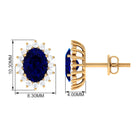 Oval Cut Created Blue Sapphire Halo Stud Earrings with Diamond Lab Created Blue Sapphire - ( AAAA ) - Quality - Rosec Jewels