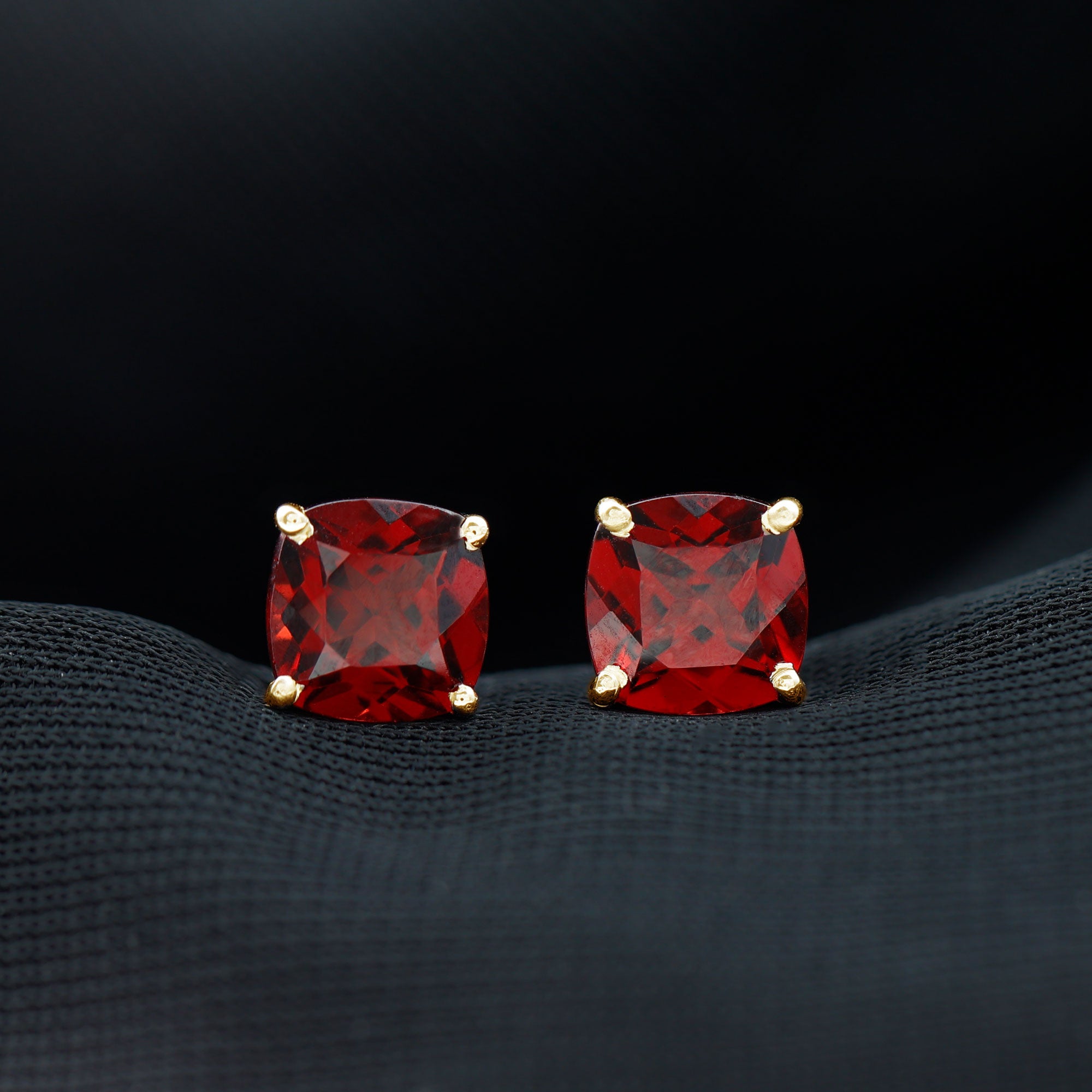 4.25 CT Cushion Cut Garnet Solitaire Stud Earring Garnet - ( AAA ) - Quality - Rosec Jewels