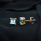 Princess Cut Aquamarine Solitaire Stud Earring Aquamarine - ( AAA ) - Quality - Rosec Jewels