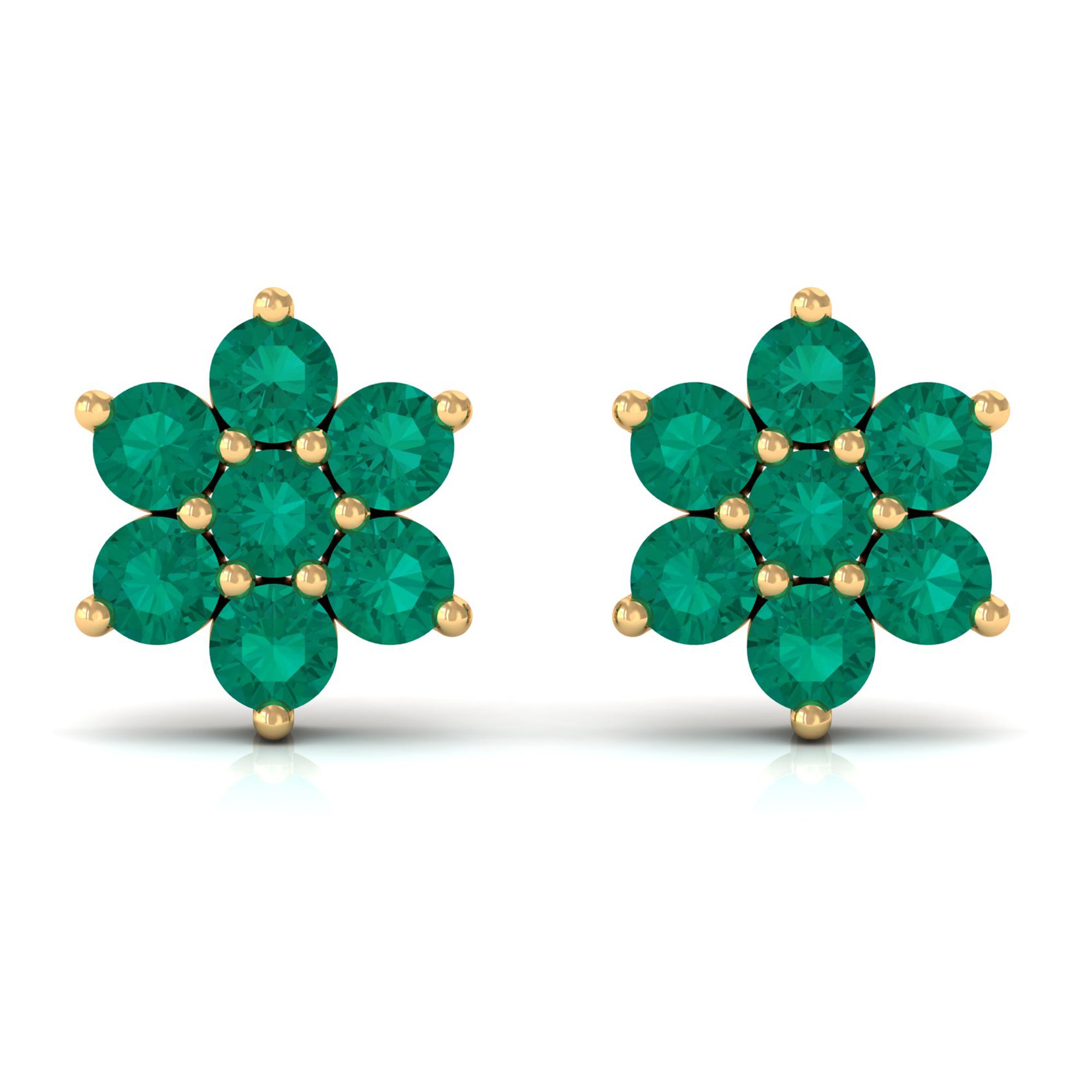 Natural Emerald Floral Stud Earrings Emerald - ( AAA ) - Quality - Rosec Jewels