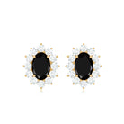 2 CT Created Black Diamond stud with White Diamond Halo Lab Created Black Diamond - ( AAAA ) - Quality - Rosec Jewels