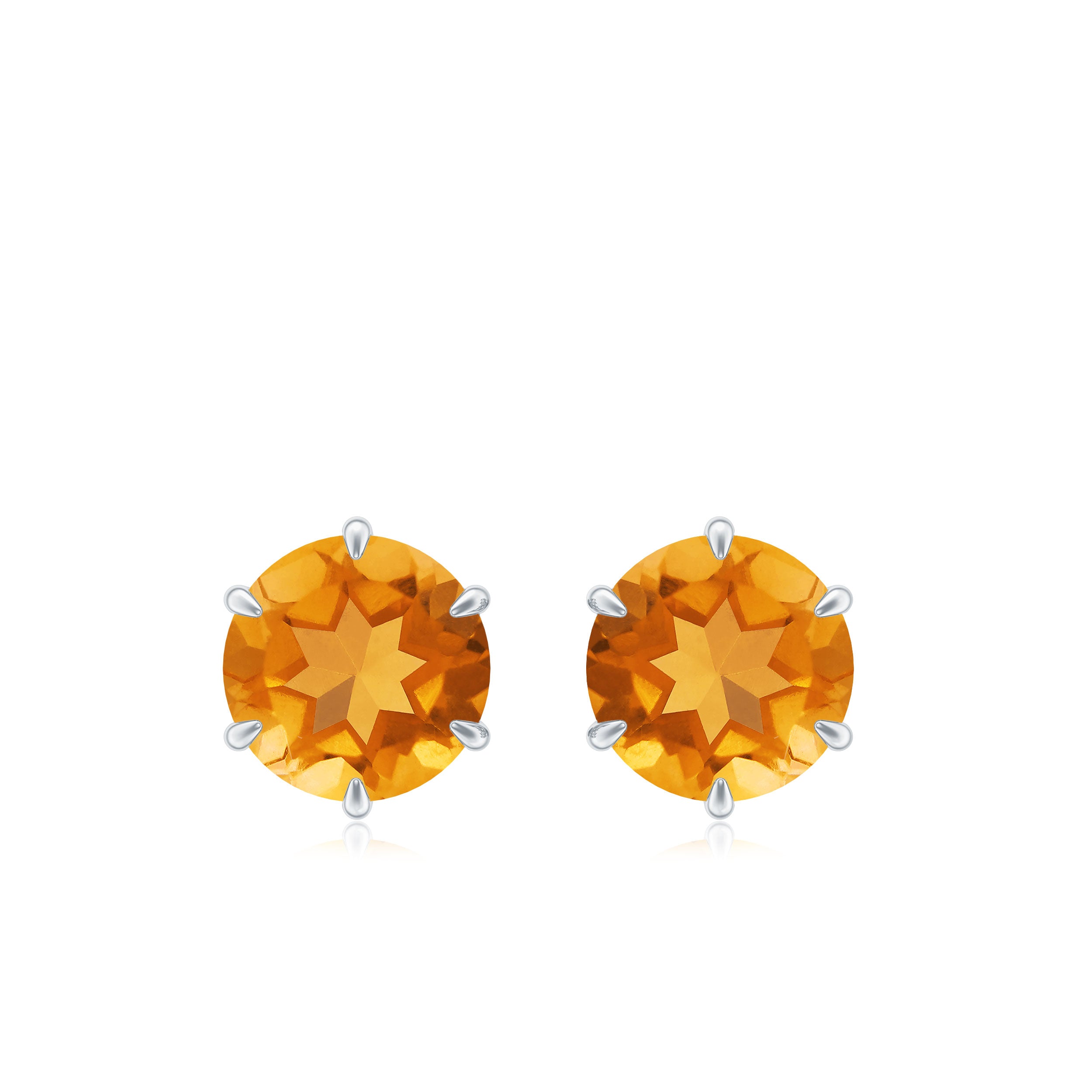 6 MM Claw Set Citrine Solitaire Stud Earrings Citrine - ( AAA ) - Quality - Rosec Jewels