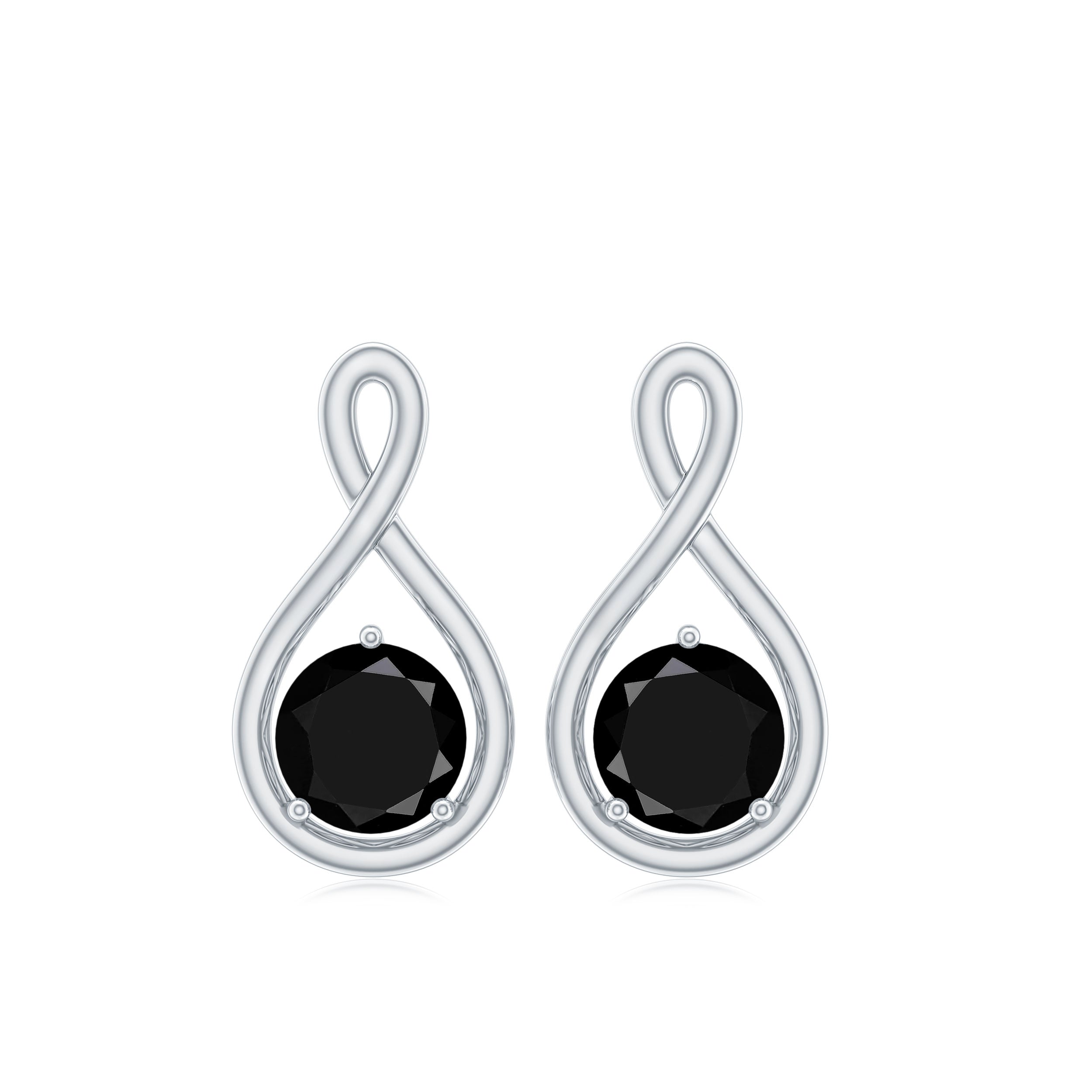 Solitaire Teardrop Stud Earrings with Round Lab-Created Black Diamond Lab Created Black Diamond - ( AAAA ) - Quality - Rosec Jewels