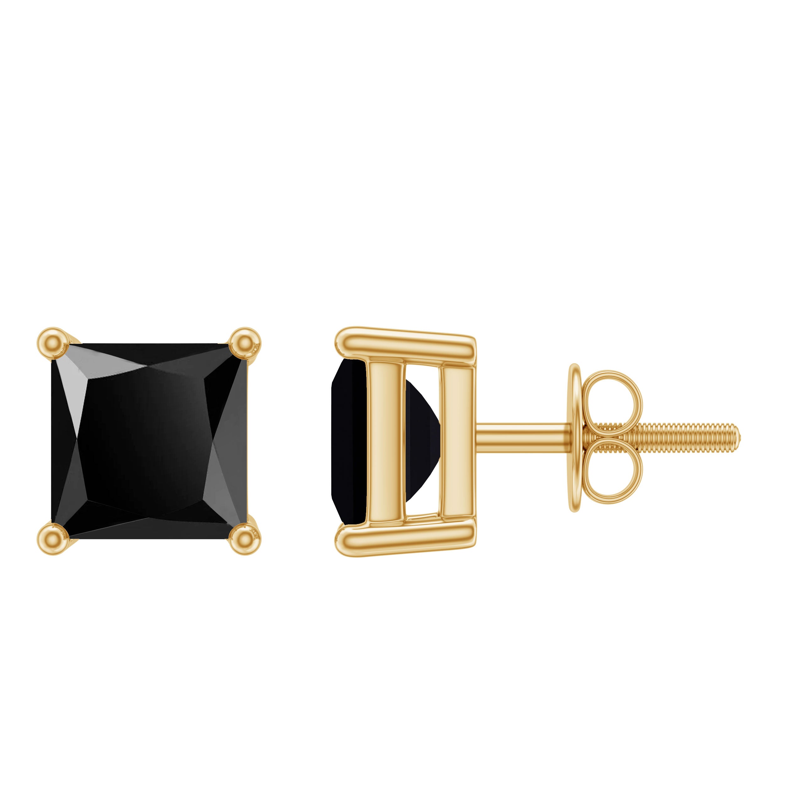 Prong Set Princess Cut Solitaire Created Black Diamond Stud Earrings Lab Created Black Diamond - ( AAAA ) - Quality - Rosec Jewels