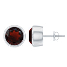 Round Shape Garnet Solitaire Stud Earrings in Bezel Setting Garnet - ( AAA ) - Quality - Rosec Jewels