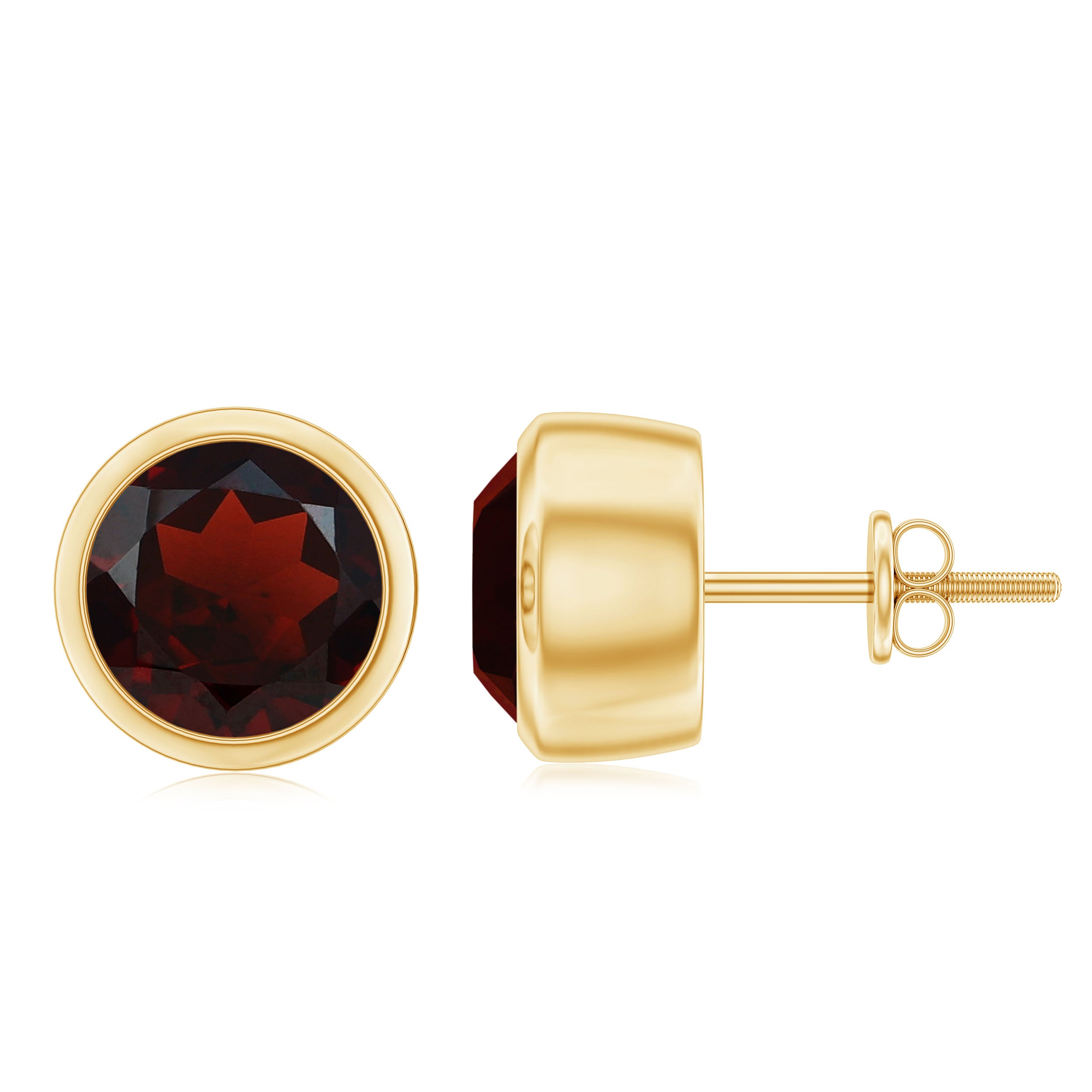 Round Shape Garnet Solitaire Stud Earrings in Bezel Setting Garnet - ( AAA ) - Quality - Rosec Jewels