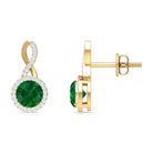 Round Emerald and Diamond Infinity Stud Earrings Emerald - ( AAA ) - Quality - Rosec Jewels