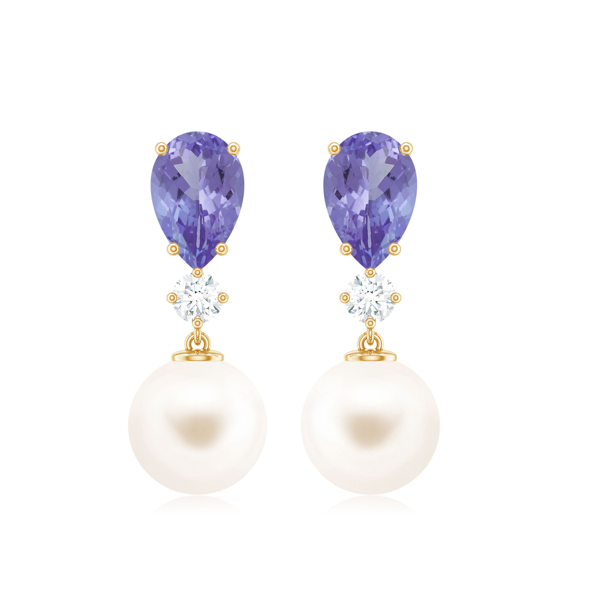 Freshwater Pearl Drop Earrings with Tanzanite Freshwater Pearl - ( AAA ) - Quality - Rosec Jewels