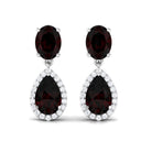 6.5 CT Pear and Oval Garnet Classic Dangle Earrings with Diamond Garnet - ( AAA ) - Quality - Rosec Jewels