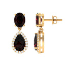 6.5 CT Pear and Oval Garnet Classic Dangle Earrings with Diamond Garnet - ( AAA ) - Quality - Rosec Jewels