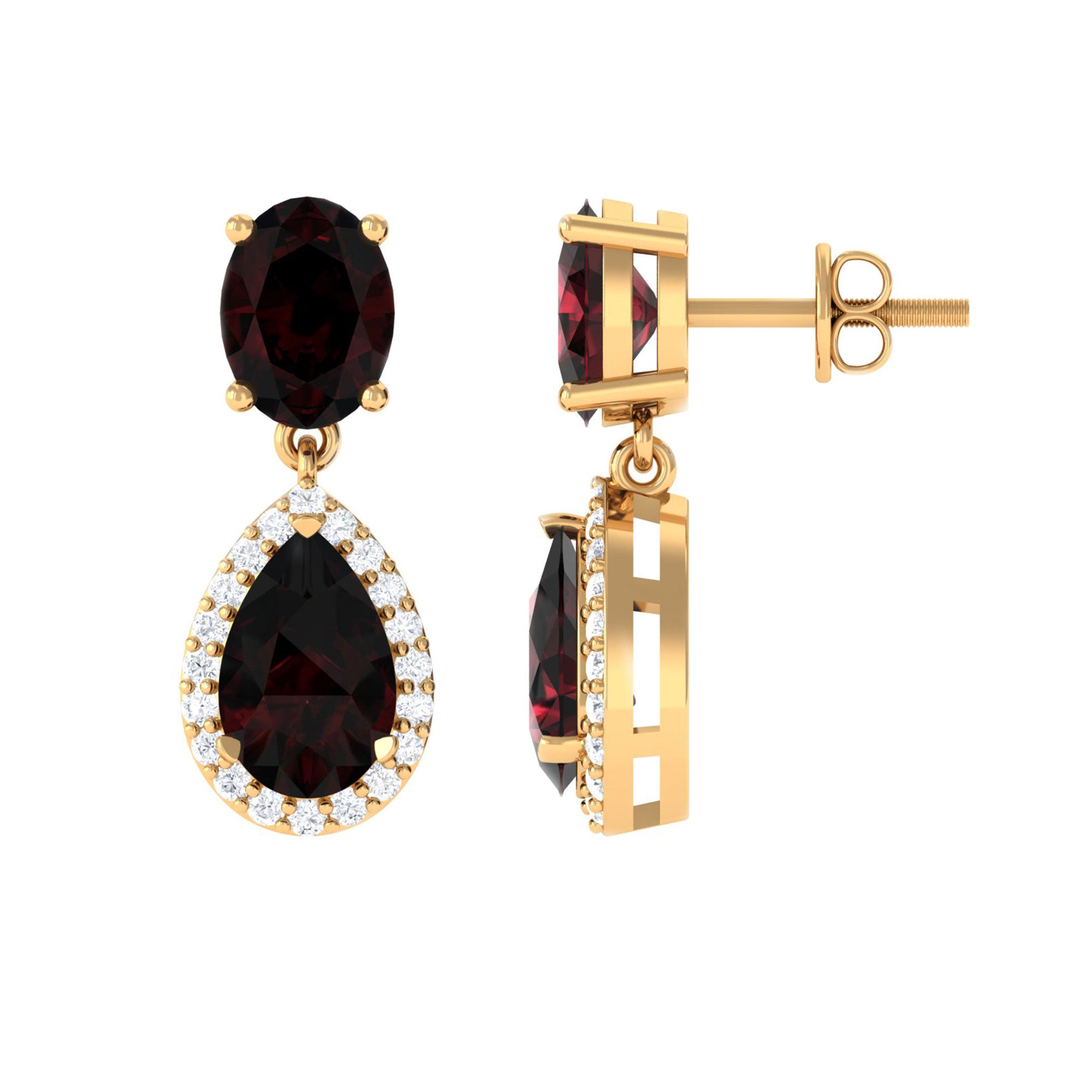 6.5 CT Pear and Oval Garnet Classic Dangle Earrings with Diamond Garnet - ( AAA ) - Quality - Rosec Jewels