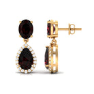 6.5 CT Pear and Oval Garnet Classic Dangle Earrings with Diamond Garnet - ( AAA ) - Quality - Rosec Jewels