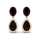 6.5 CT Pear and Oval Garnet Classic Dangle Earrings with Diamond Garnet - ( AAA ) - Quality - Rosec Jewels