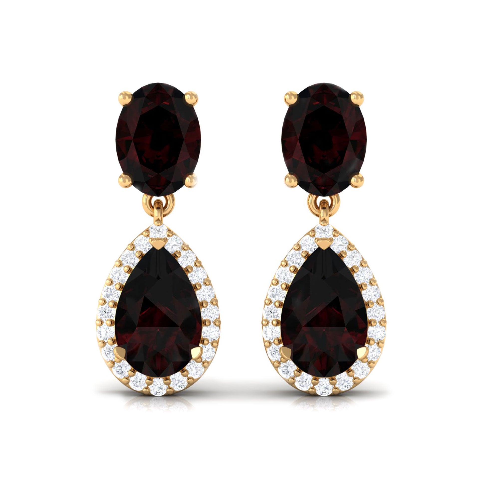 6.5 CT Pear and Oval Garnet Classic Dangle Earrings with Diamond Garnet - ( AAA ) - Quality - Rosec Jewels