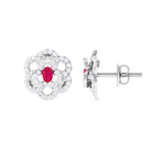 Flower Inspired Ruby and Diamond Statement Stud Earrings Ruby - ( AAA ) - Quality - Rosec Jewels