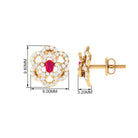 Flower Inspired Ruby and Diamond Statement Stud Earrings Ruby - ( AAA ) - Quality - Rosec Jewels