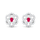 Flower Inspired Ruby and Diamond Statement Stud Earrings Ruby - ( AAA ) - Quality - Rosec Jewels