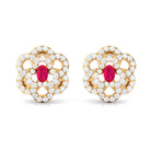 Flower Inspired Ruby and Diamond Statement Stud Earrings Ruby - ( AAA ) - Quality - Rosec Jewels