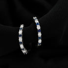 Minimal Hoop Earrings with Blue Sapphire and Moissanite in Gold Blue Sapphire - ( AAA ) - Quality - Rosec Jewels