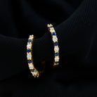 Minimal Hoop Earrings with Blue Sapphire and Moissanite in Gold Blue Sapphire - ( AAA ) - Quality - Rosec Jewels