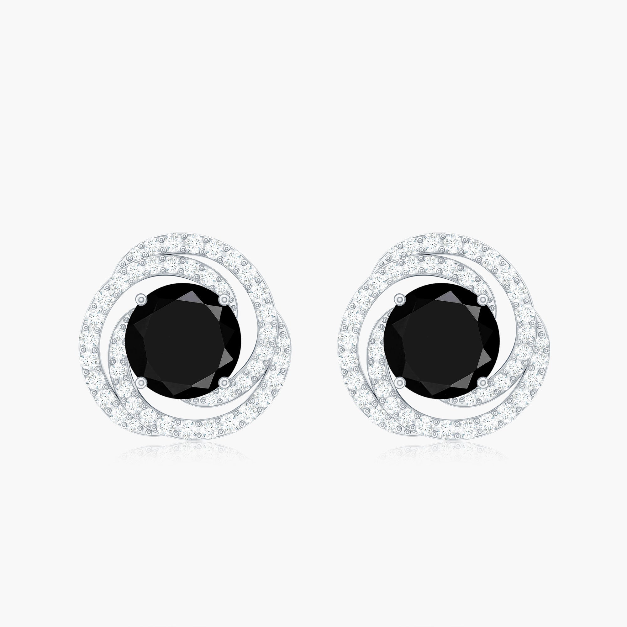 3 CT Created Black Diamond and Diamond Swirl Stud Earrings Lab Created Black Diamond - ( AAAA ) - Quality - Rosec Jewels