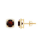 Round Shape Garnet Stud Earrings with Diamond Halo Garnet - ( AAA ) - Quality - Rosec Jewels