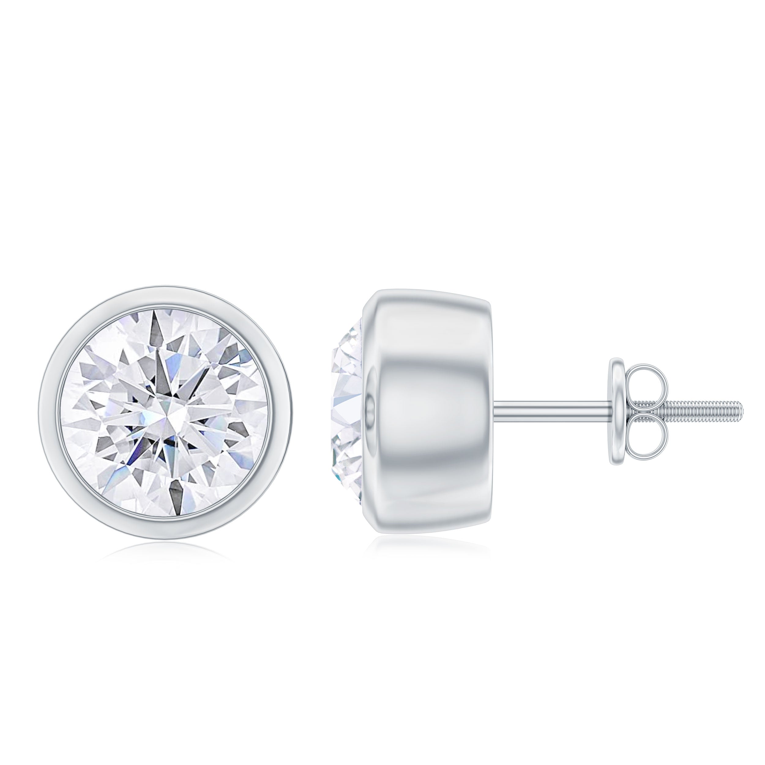 Bezel Set Round Shape Diamond Solitaire Stud Earrings Diamond - ( HI-SI ) - Color and Clarity - Rosec Jewels