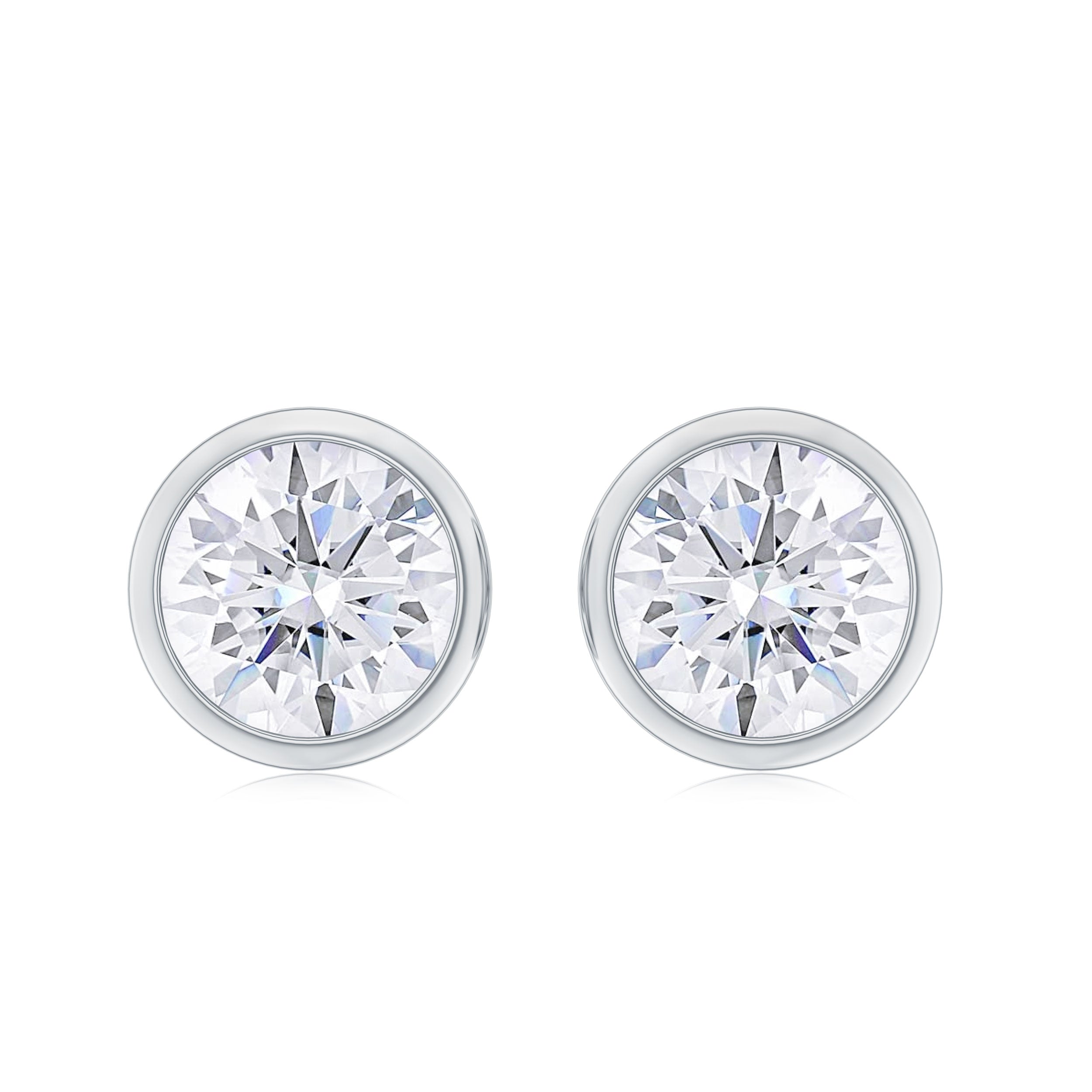 Bezel Set Round Shape Diamond Solitaire Stud Earrings Diamond - ( HI-SI ) - Color and Clarity - Rosec Jewels