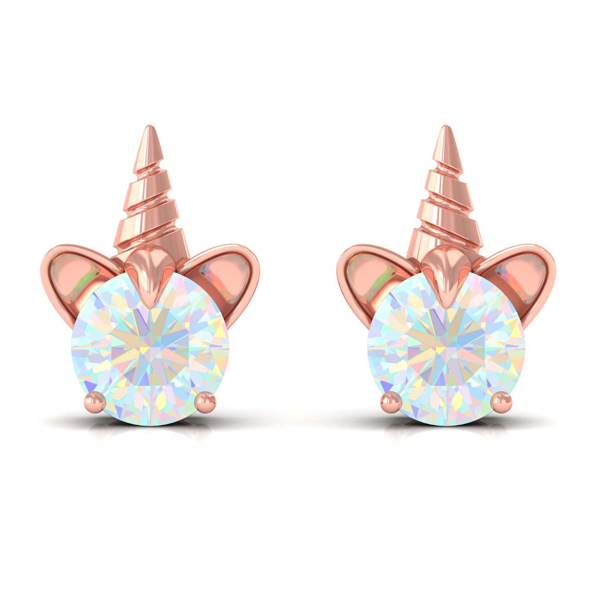 1 CT Ethiopian Opal Unicorn Solitaire Stud Earrings in Gold Ethiopian Opal - ( AAA ) - Quality - Rosec Jewels