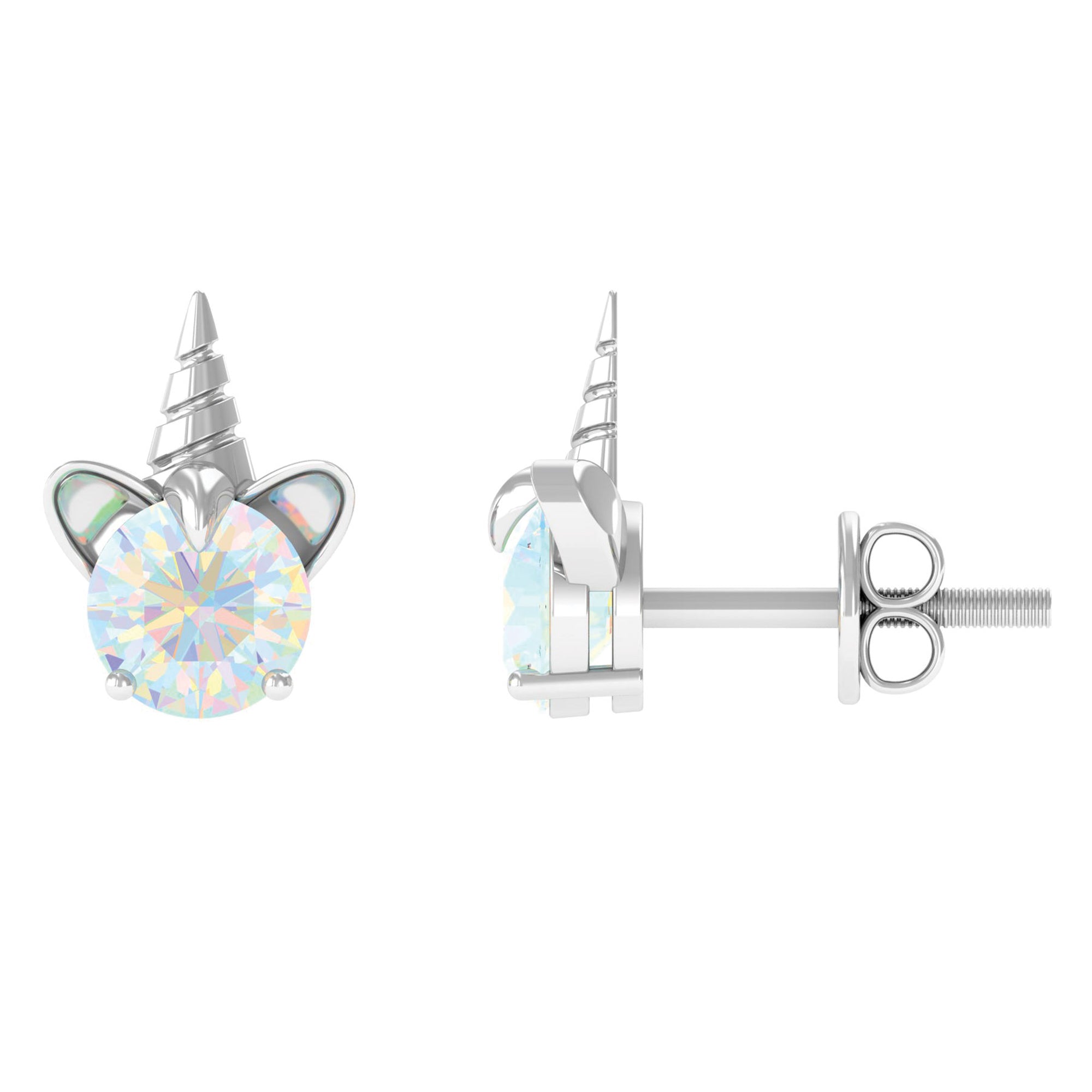 1 CT Ethiopian Opal Unicorn Solitaire Stud Earrings in Gold Ethiopian Opal - ( AAA ) - Quality - Rosec Jewels