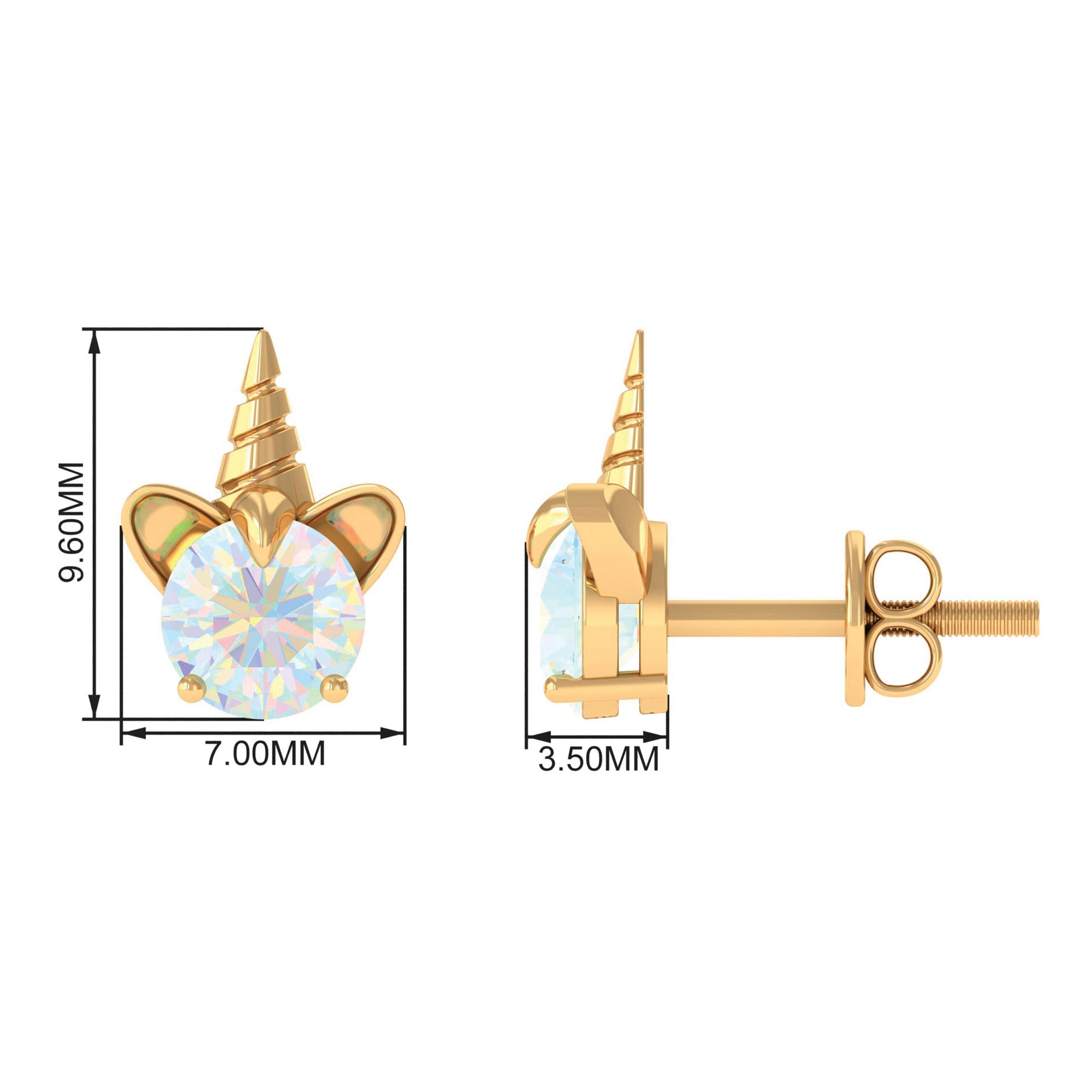 1 CT Ethiopian Opal Unicorn Solitaire Stud Earrings in Gold Ethiopian Opal - ( AAA ) - Quality - Rosec Jewels