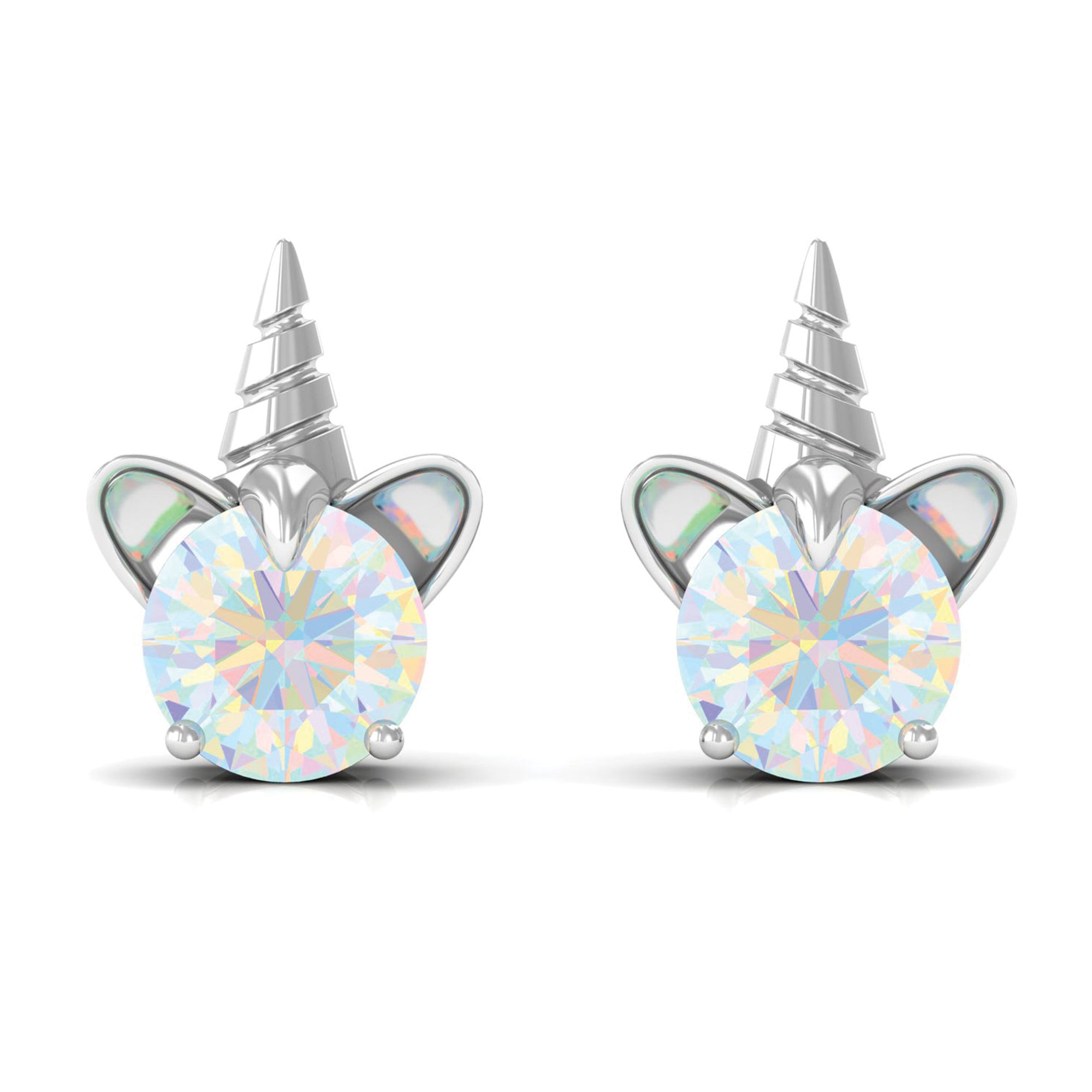 1 CT Ethiopian Opal Unicorn Solitaire Stud Earrings in Gold Ethiopian Opal - ( AAA ) - Quality - Rosec Jewels