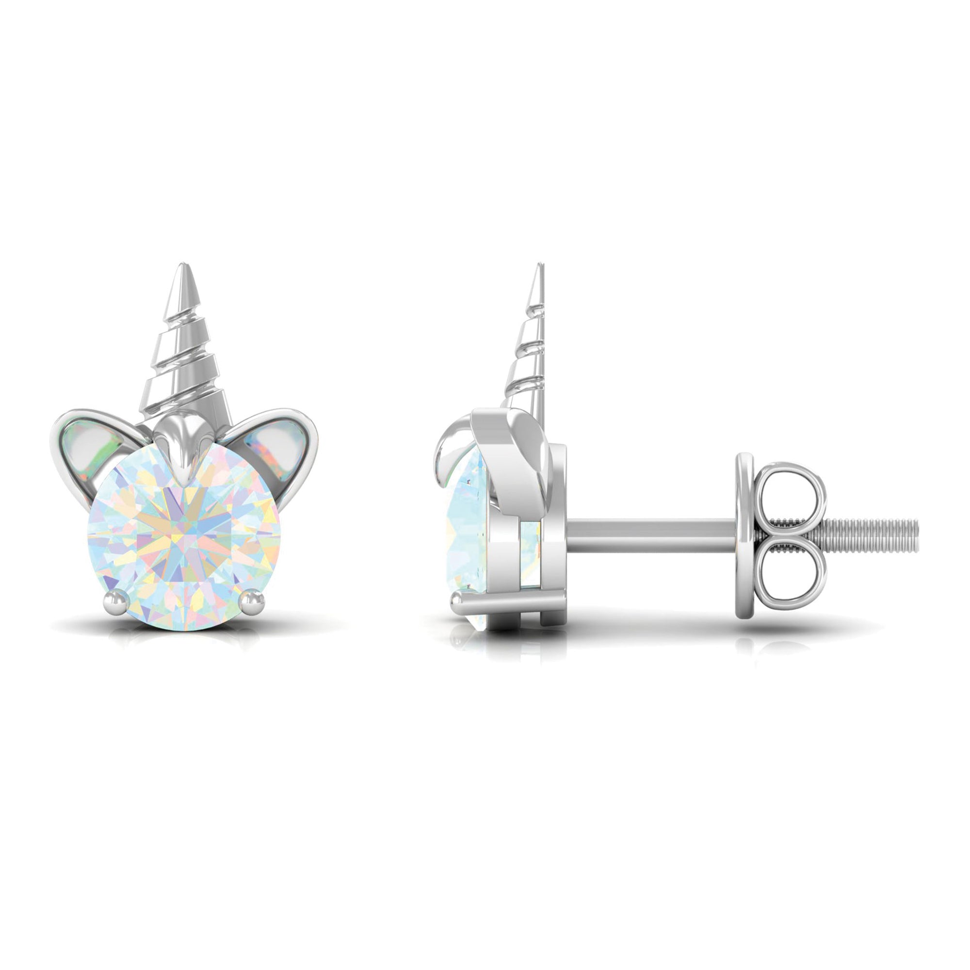 1 CT Ethiopian Opal Unicorn Solitaire Stud Earrings in Gold Ethiopian Opal - ( AAA ) - Quality - Rosec Jewels