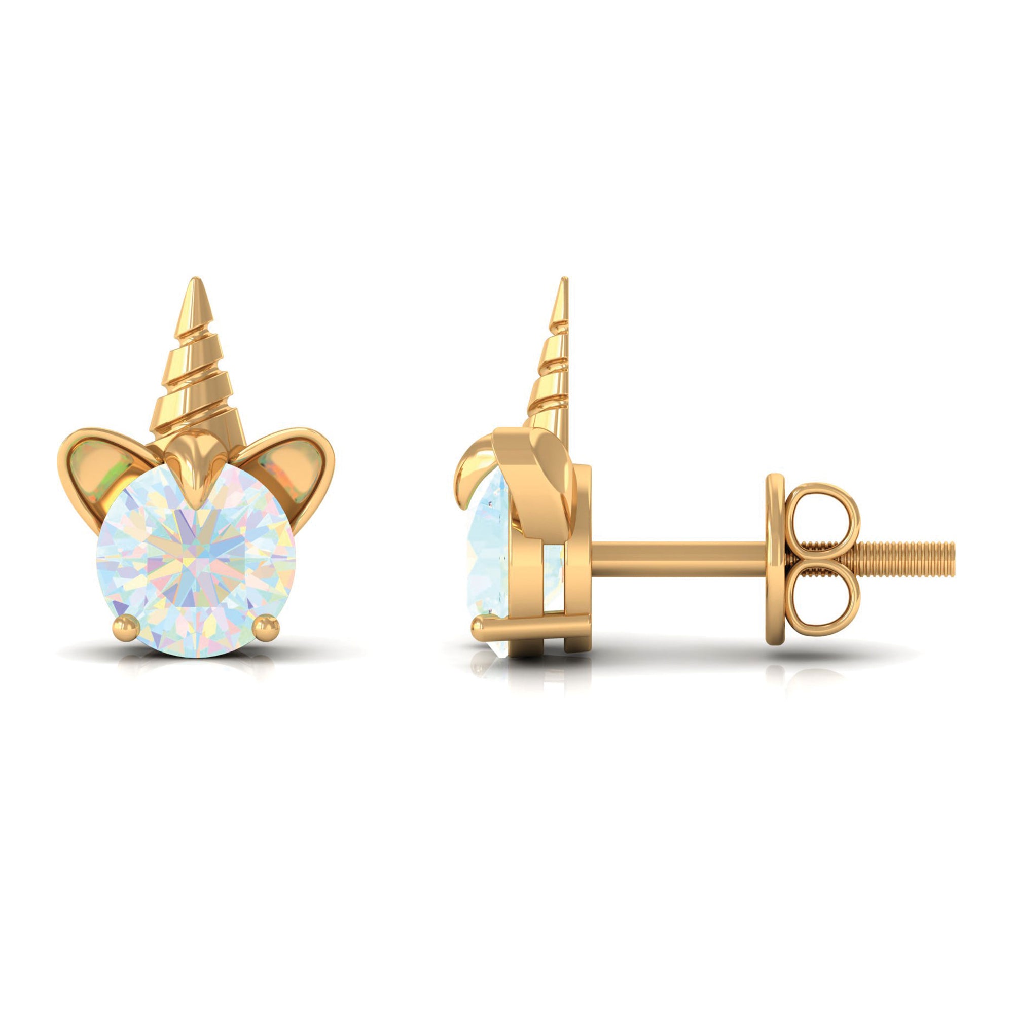 1 CT Ethiopian Opal Unicorn Solitaire Stud Earrings in Gold Ethiopian Opal - ( AAA ) - Quality - Rosec Jewels