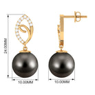 Tahitian Pearl Leaf Drop Earrings with Diamond Tahitian pearl - ( AAA ) - Quality - Rosec Jewels