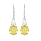 Lab Grown Yellow Sapphire Oval Drop Earrings With Moissanite Lab Created Yellow Sapphire - ( AAAA ) - Quality - Rosec Jewels