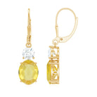 Lab Grown Yellow Sapphire Oval Drop Earrings With Moissanite Lab Created Yellow Sapphire - ( AAAA ) - Quality - Rosec Jewels