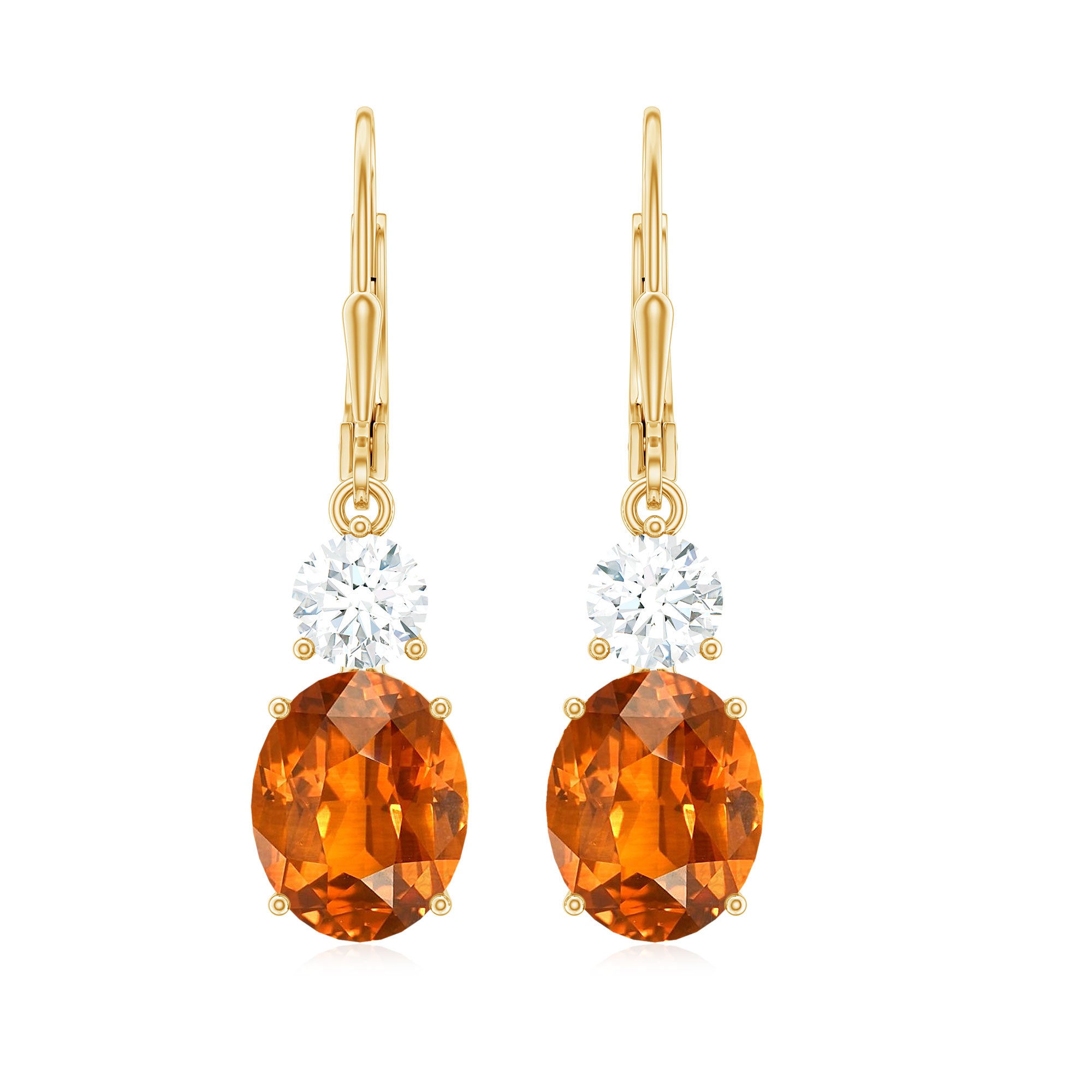 Certified Lab Grown Orange Sapphire And Moissanite Drop Dangle Earrings Lab Created Orange Sapphire - ( AAAA ) - Quality - Rosec Jewels