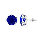 Claw Set Created Blue Sapphire Solitaire Stud Earrings Lab Created Blue Sapphire - ( AAAA ) - Quality - Rosec Jewels