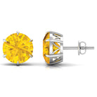 Round Created Yellow Sapphire Solitaire Stud Earrings Lab Created Yellow Sapphire - ( AAAA ) - Quality - Rosec Jewels