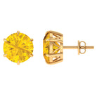 Round Created Yellow Sapphire Solitaire Stud Earrings Lab Created Yellow Sapphire - ( AAAA ) - Quality - Rosec Jewels