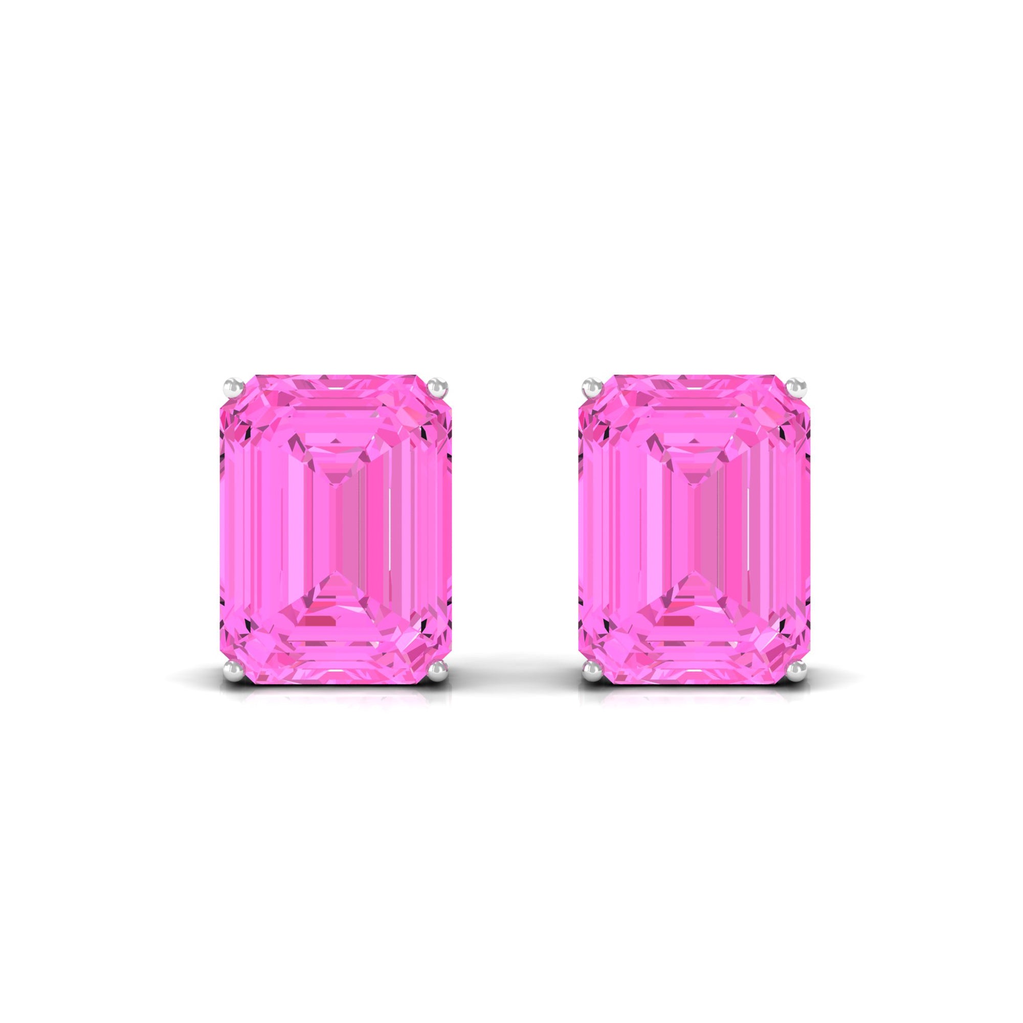 Emerald Cut Created Pink Sapphire Solitaire Stud Earrings Lab Created Pink Sapphire - ( AAAA ) - Quality - Rosec Jewels