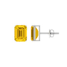 Emerald Cut Created Yellow Sapphire Solitaire Stud Earrings Lab Created Yellow Sapphire - ( AAAA ) - Quality - Rosec Jewels