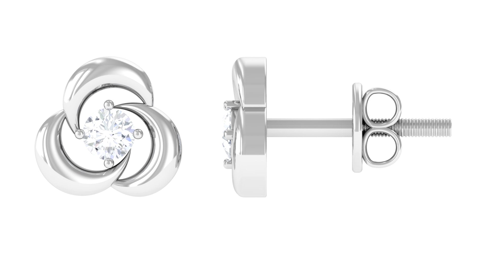 Rosec Jewels-Diamond Solitaire and Gold Swirl Stud Earring with Screw Back Closure