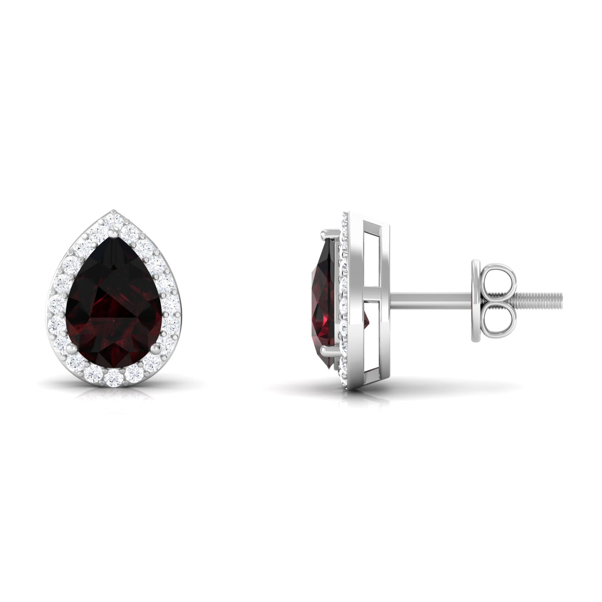 2 CT Classic Pear Cut Garnet and Diamond Stud Earrings Garnet - ( AAA ) - Quality - Rosec Jewels