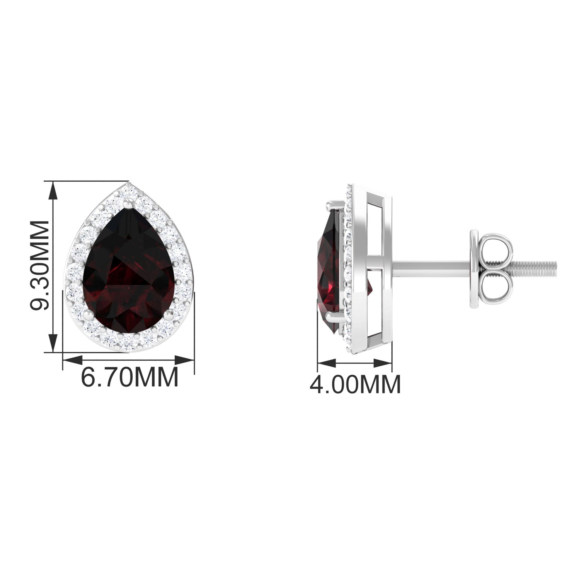 2 CT Classic Pear Cut Garnet and Diamond Stud Earrings Garnet - ( AAA ) - Quality - Rosec Jewels