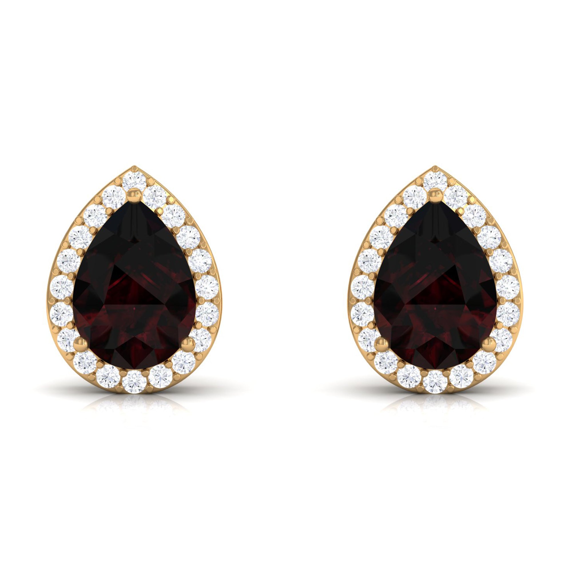 2 CT Classic Pear Cut Garnet and Diamond Stud Earrings Garnet - ( AAA ) - Quality - Rosec Jewels