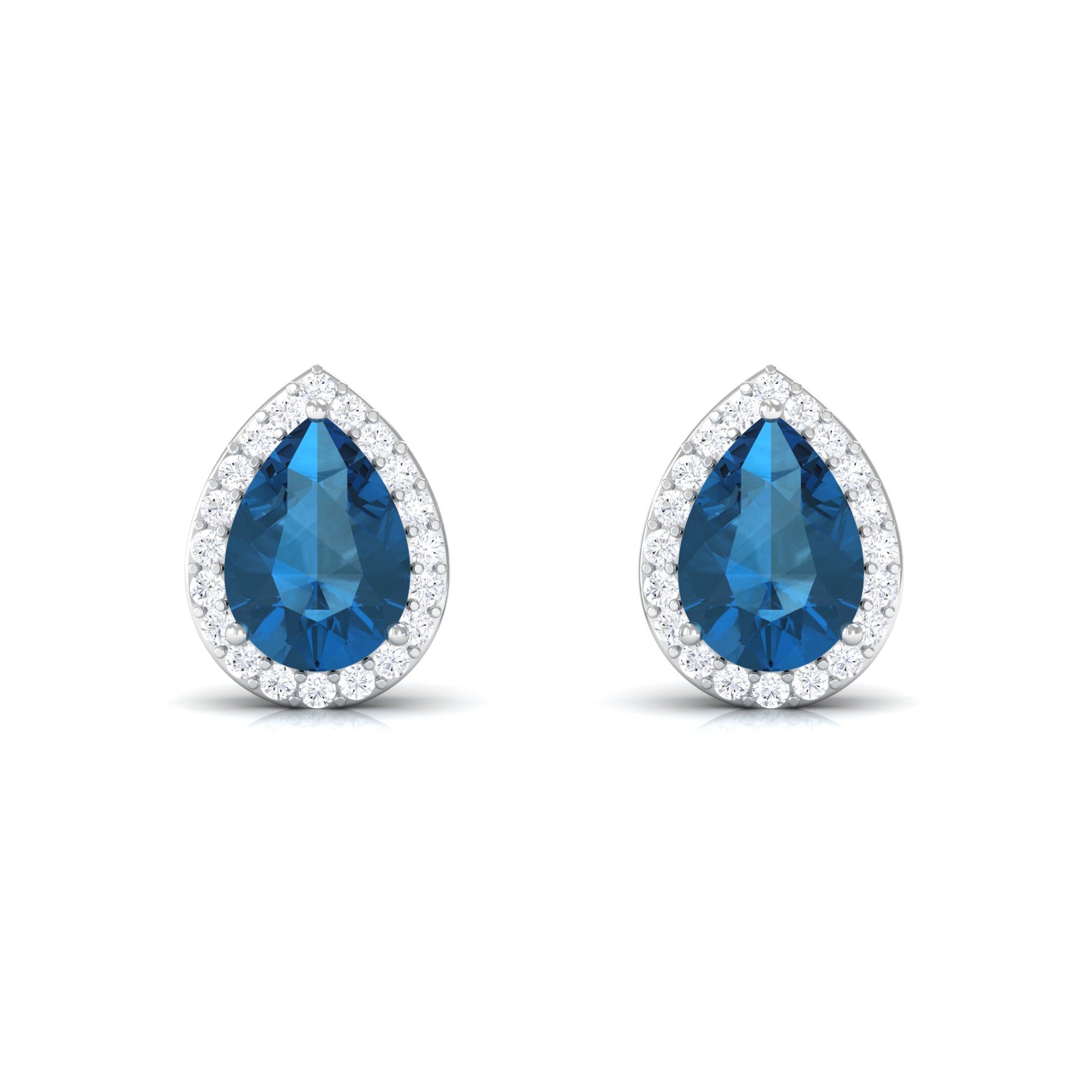 1.75 CT Classic Pear Cut London Blue Topaz and Diamond Stud Earrings London Blue Topaz - ( AAA ) - Quality - Rosec Jewels